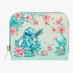 NWT Loungefly Disney Stitch Scrump and Ducklings Floral Mini Zipper Wallet